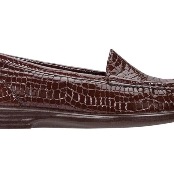 SAS Simplify 5.5 M Brown Leather Loafers Croc Embossed Womens Comfort Shoes - Picture 6 of 11